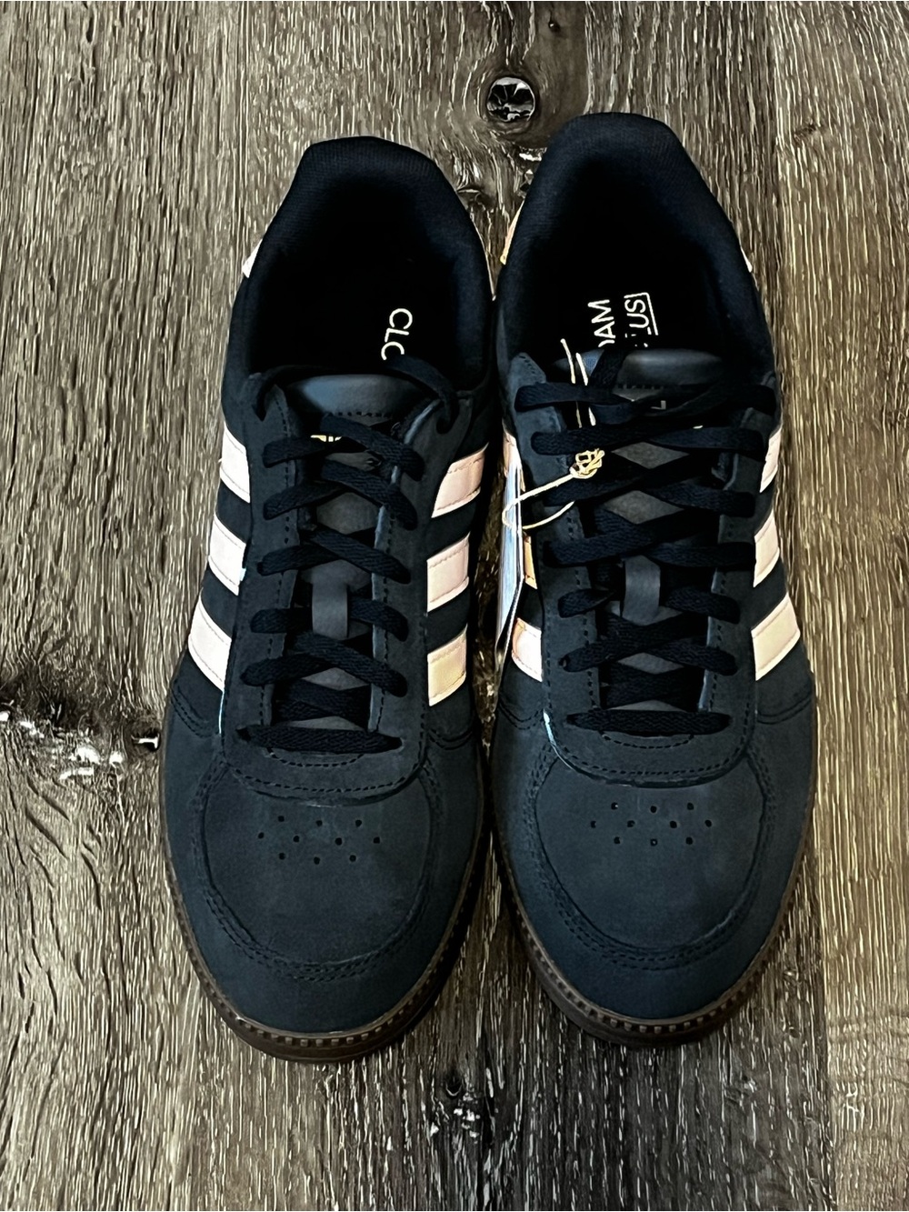 adidas Navy Sneakers with Pink Stripes and Accents